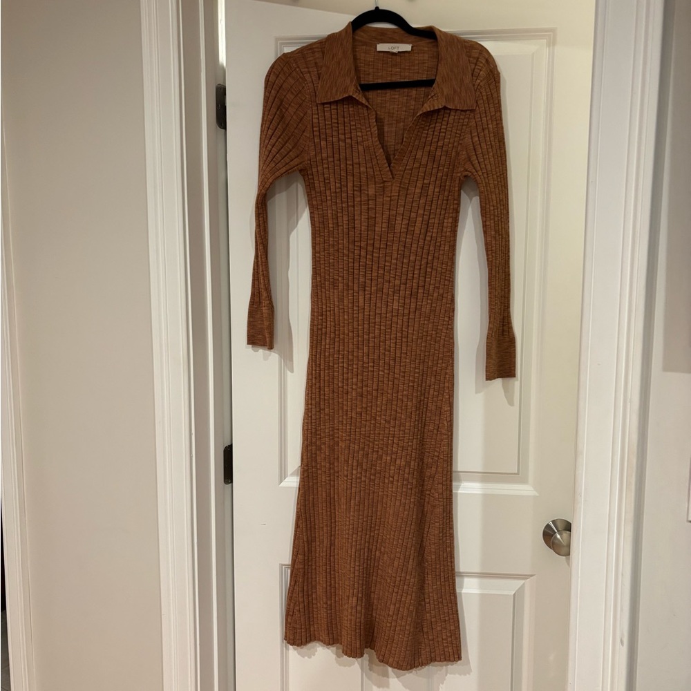 Loft Ribbed Polo Knit Midi Dress